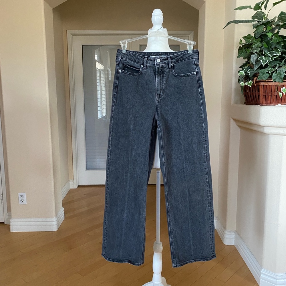 Old Navy Women's Sky-Hi Wide Leg Black Wash Jeans